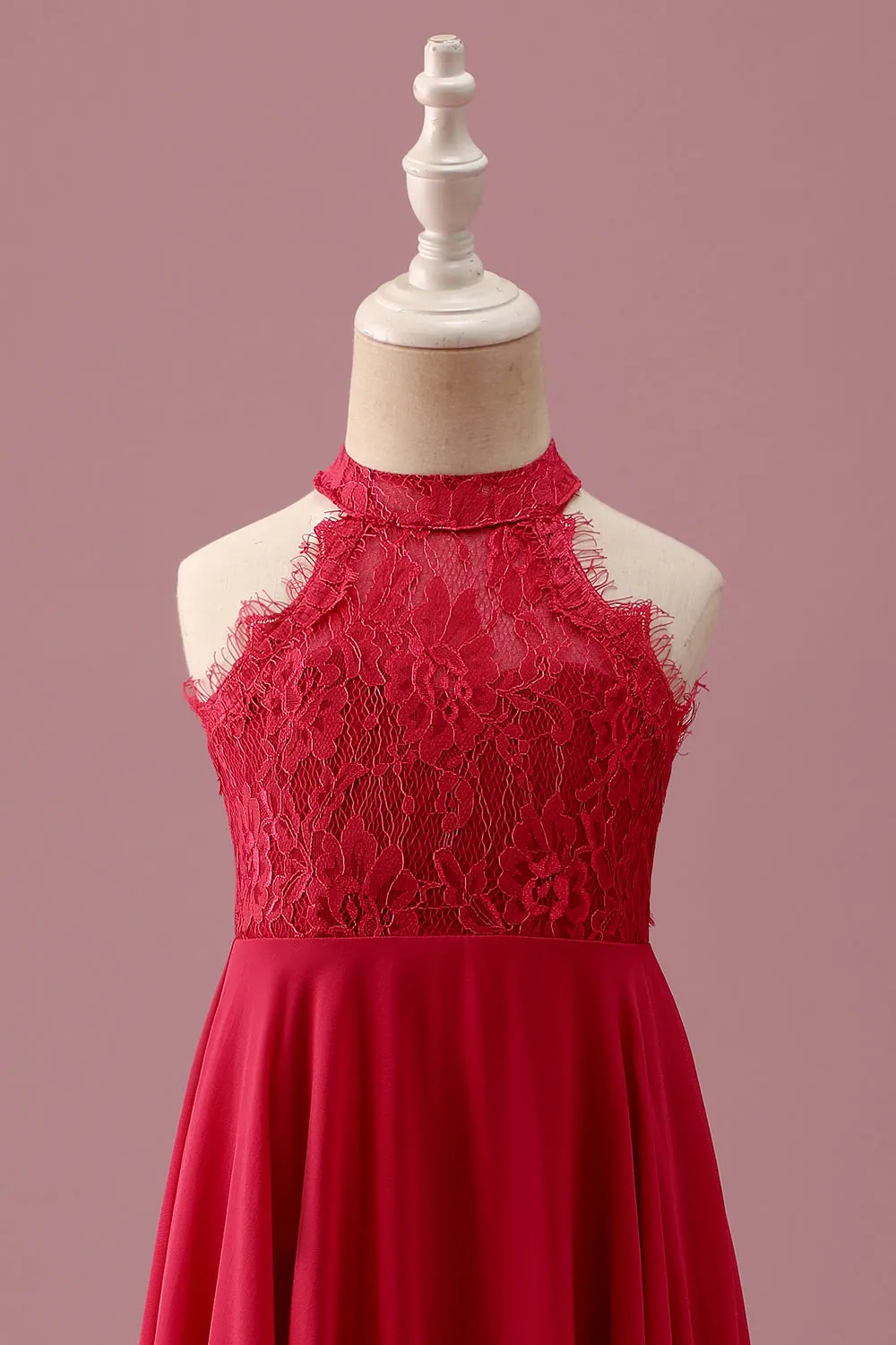 Lace Halter Red A Line Chiffon Ruched Junior Bridesmaid Dress sold by Zapaka product image thumbnail 4