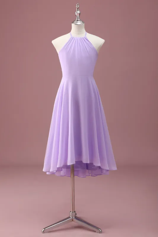Lilac A Line Halter Ruched Junior Bridesmaid Dress sold by Zapaka