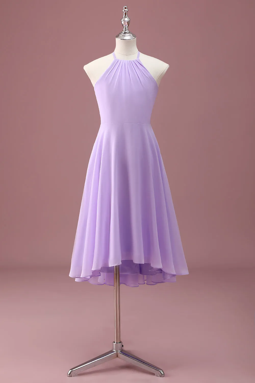 Lilac A Line Halter Ruched Junior Bridesmaid Dress sold by Zapaka