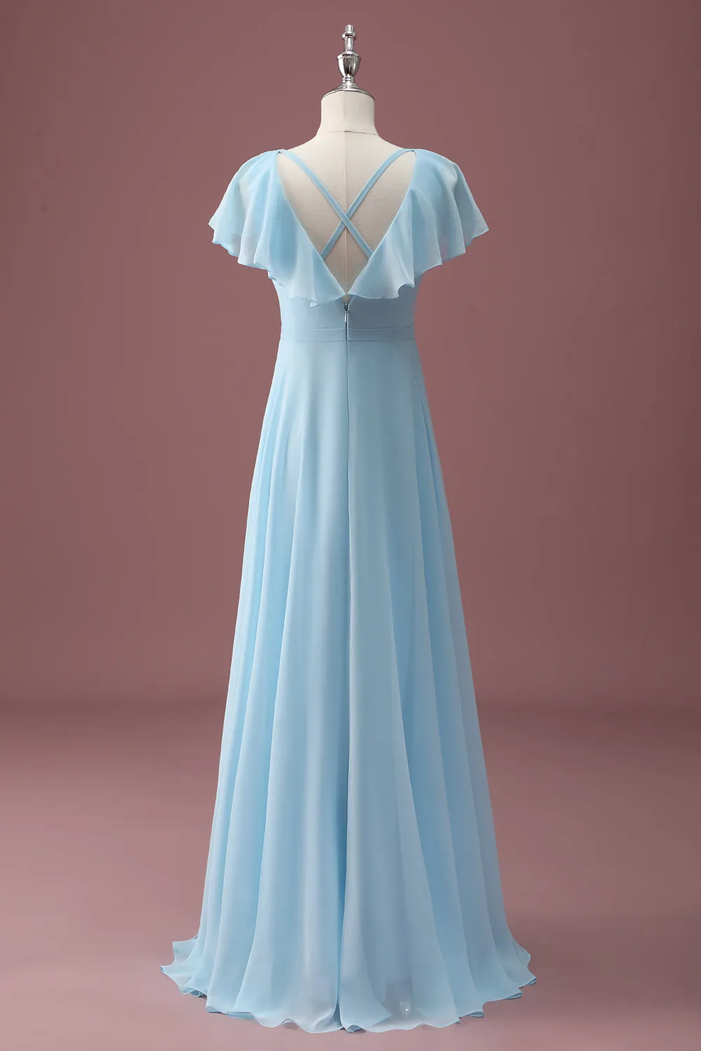 Sky Blue A Line V-Neck Ruched Chiffon Junior Bridesmaid Dress sold by Zapaka product image thumbnail 2
