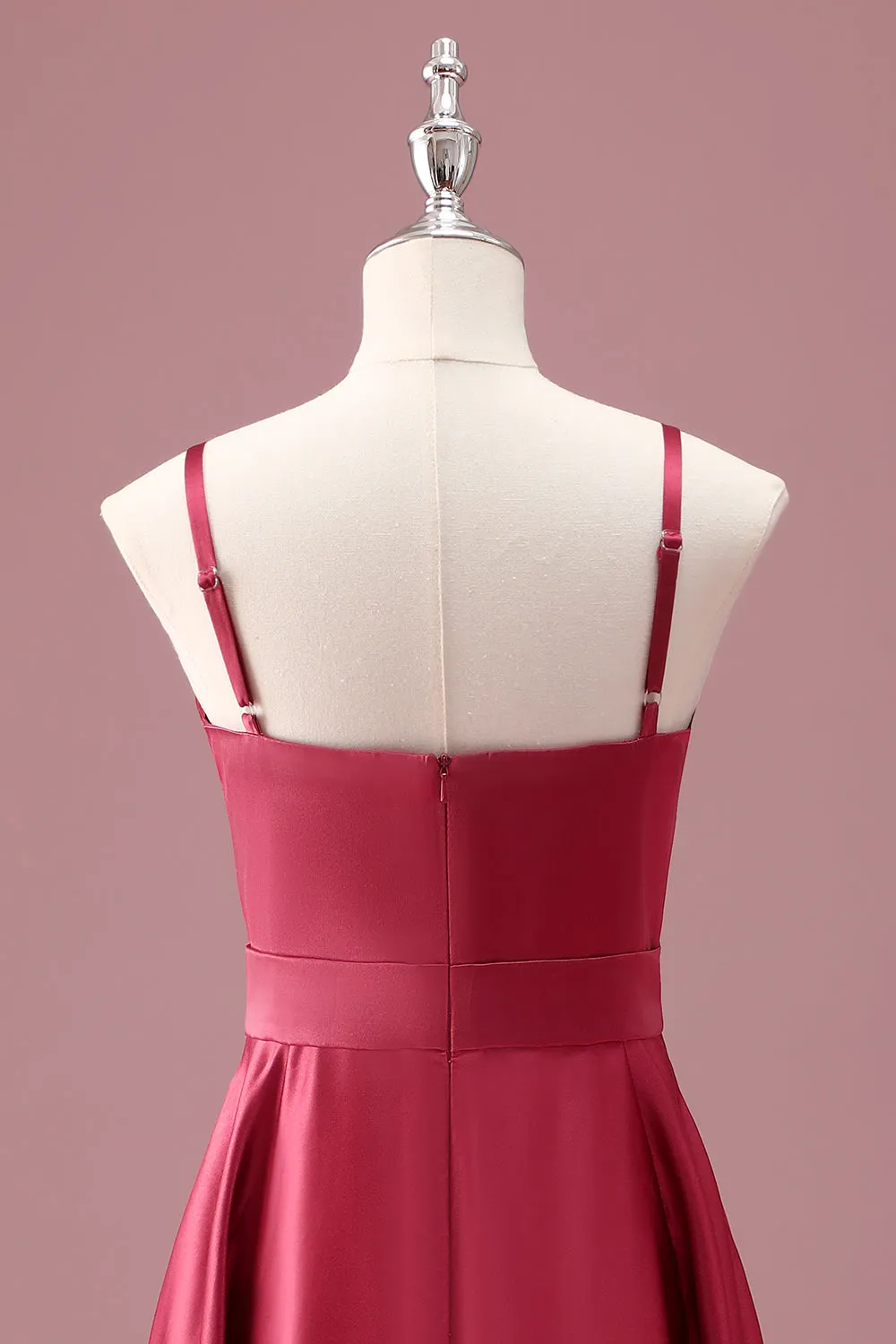 Dark Red A Line Spaghetti Straps Ruched Junior Bridesmaid Dress sold by Zapaka product image thumbnail 5