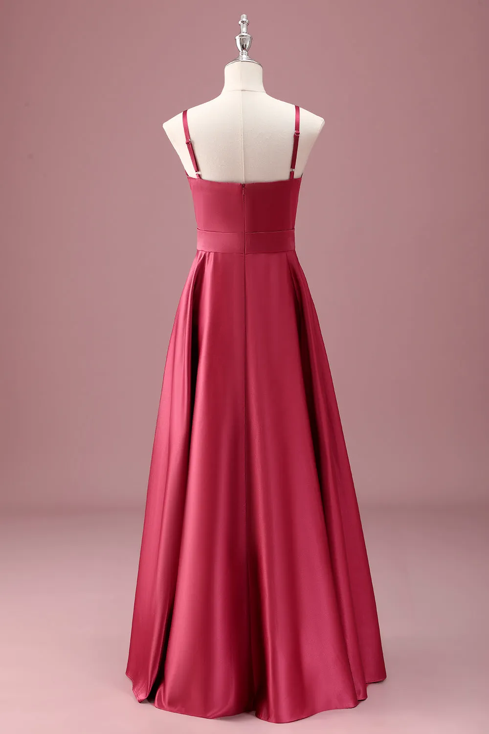 Dark Red A Line Spaghetti Straps Ruched Junior Bridesmaid Dress sold by Zapaka product image thumbnail 2