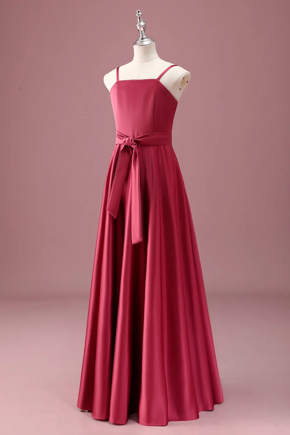 Dark Red A Line Spaghetti Straps Ruched Junior Bridesmaid Dress sold by Zapaka product image thumbnail 3