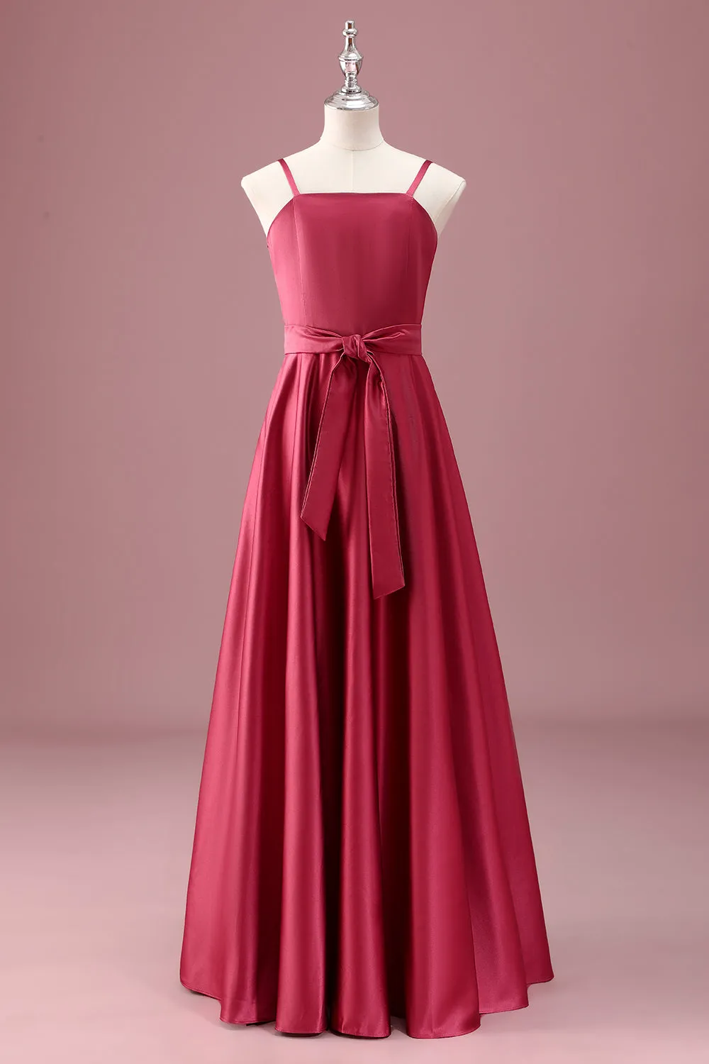 Dark Red A Line Spaghetti Straps Ruched Junior Bridesmaid Dress sold by Zapaka