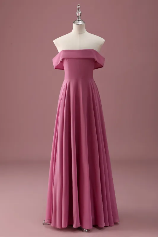 Desert Rose Off the Shoulder Chiffon A Line Junior Bridesmaid Dress sold by Zapaka