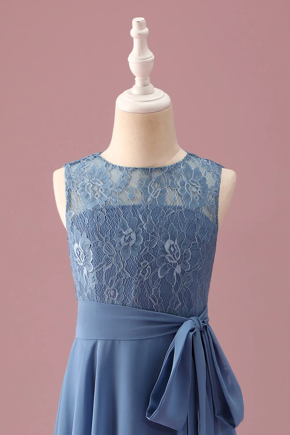 Dusty Blue A Line Lace Chiffon Ruffles Junior Bridesmaid Dress With Belt sold by Zapaka product image thumbnail 4