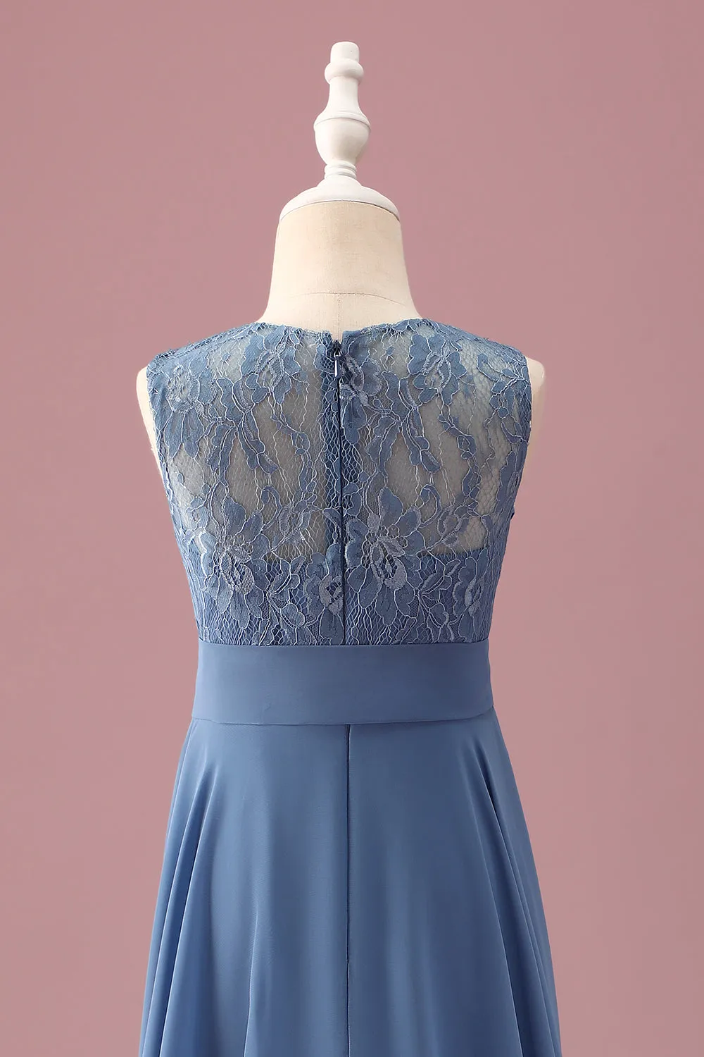 Dusty Blue A Line Lace Chiffon Ruffles Junior Bridesmaid Dress With Belt sold by Zapaka product image thumbnail 5
