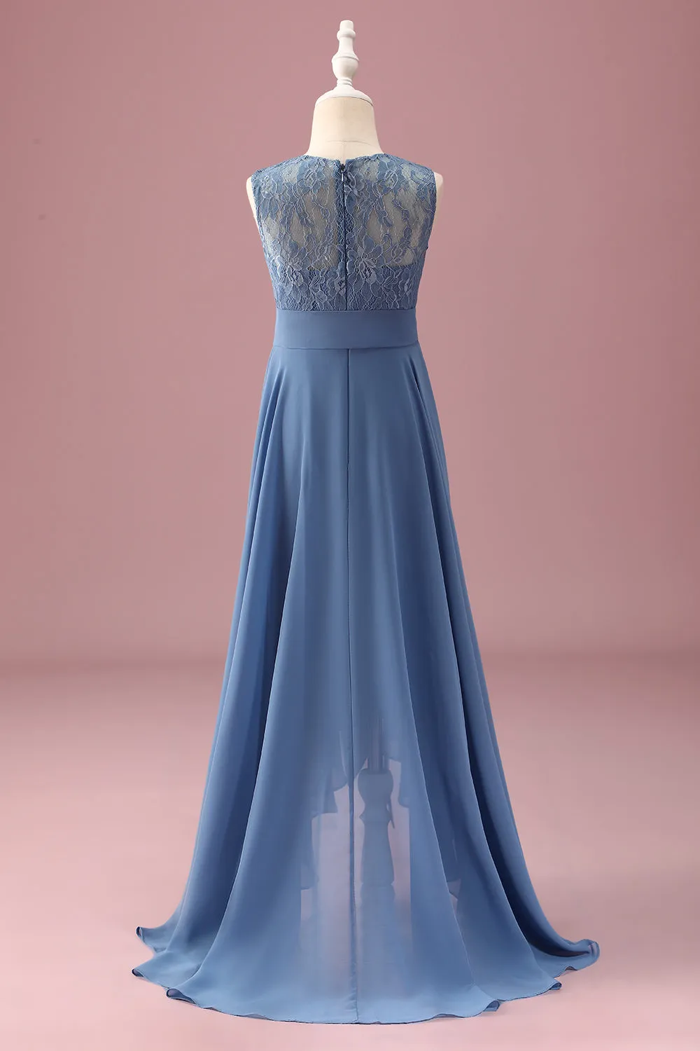 Dusty Blue A Line Lace Chiffon Ruffles Junior Bridesmaid Dress With Belt sold by Zapaka product image thumbnail 2