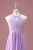 Lilac Beaded Keyhole Halter A Line Long Pleated Junior Bridesmaid Dress sold by Zapaka