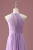 Lilac Beaded Keyhole Halter A Line Long Pleated Junior Bridesmaid Dress sold by Zapaka