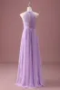 Lilac Beaded Keyhole Halter A Line Long Pleated Junior Bridesmaid Dress sold by Zapaka