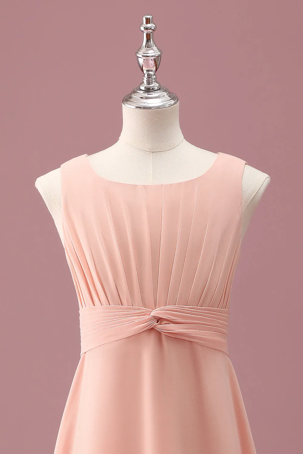 Peach Square Neck Pleated Chiffon A Line Junior Bridesmaid Dress sold by Zapaka product image thumbnail 4