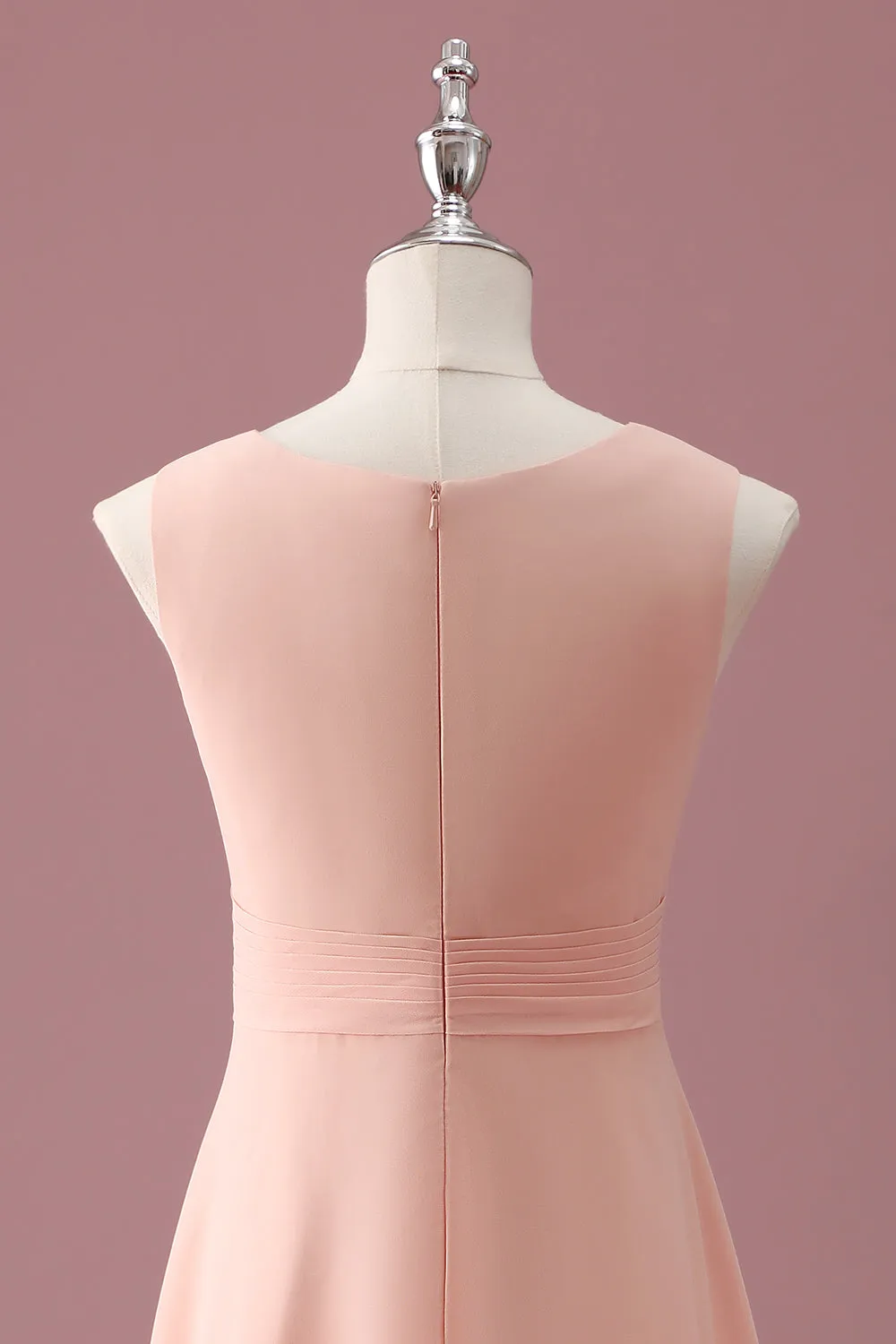 Peach Square Neck Pleated Chiffon A Line Junior Bridesmaid Dress sold by Zapaka product image thumbnail 5