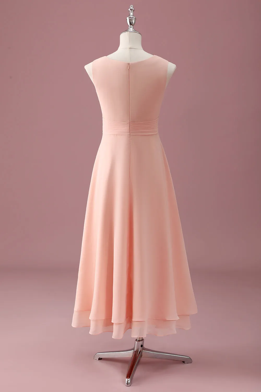 Peach Square Neck Pleated Chiffon A Line Junior Bridesmaid Dress sold by Zapaka product image thumbnail 2