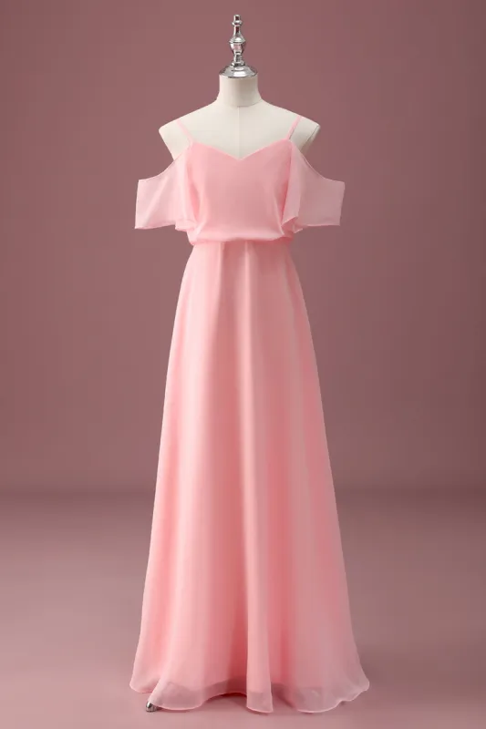 Pink Cold Shoulder A Line Junior Bridesmaid Dress sold by Zapaka