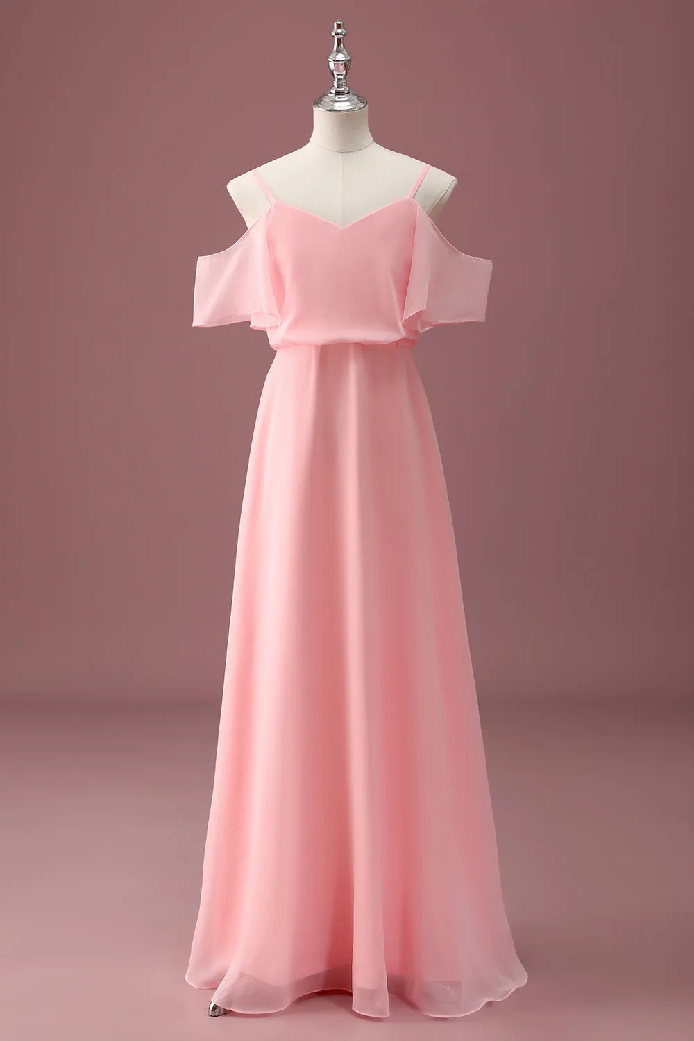 Pink Cold Shoulder A Line Junior Bridesmaid Dress sold by Zapaka