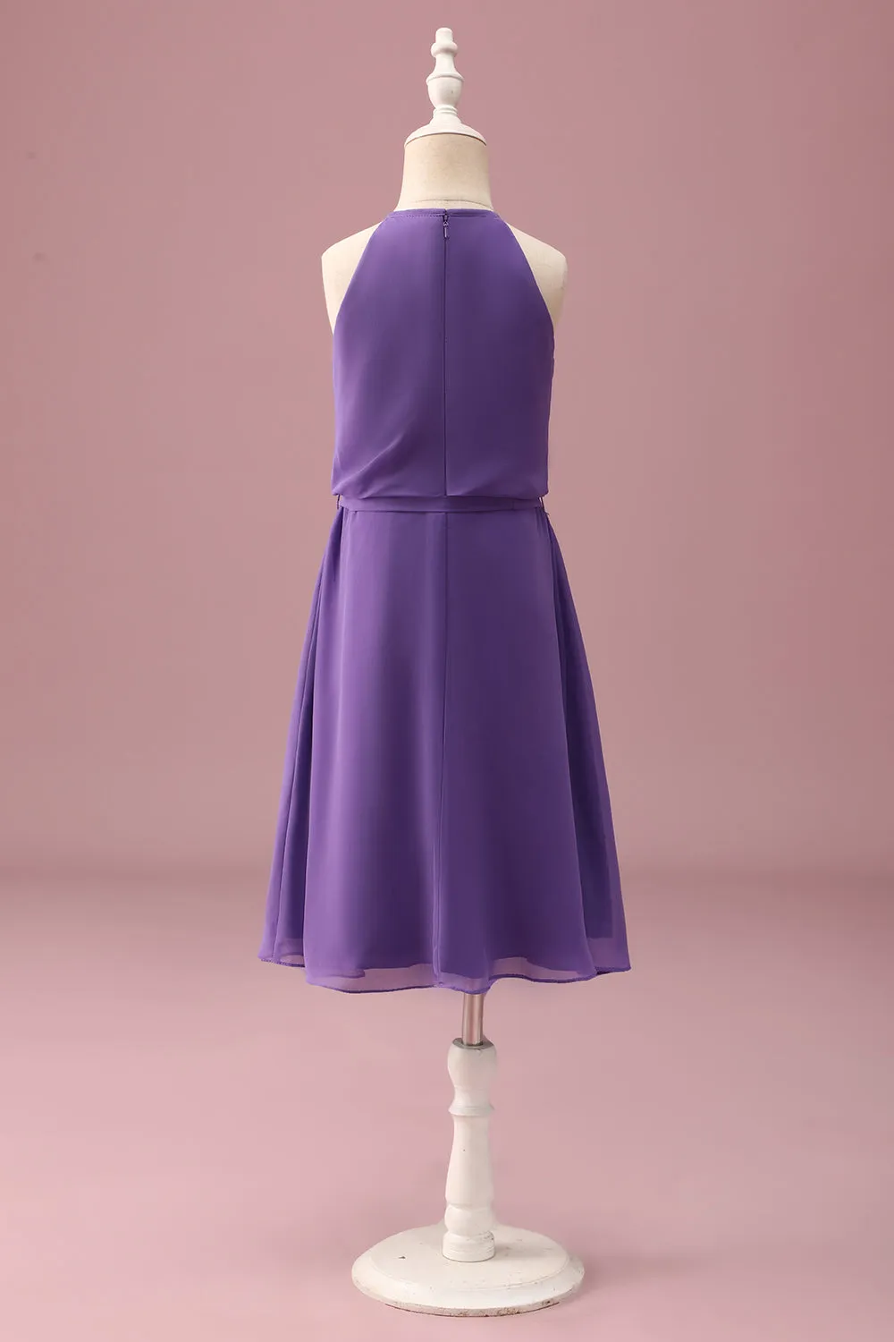 Purple Halter Keyhole A Line Short Junior Bridesmaid Dress with Belt sold by Zapaka product image thumbnail 2