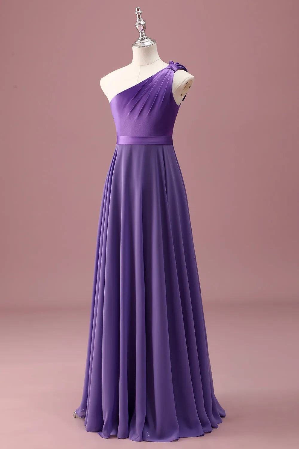 Purple One Shoulder A Line Pleated Chiffon Junior Bridesmaid Dress sold by Zapaka product image thumbnail 3
