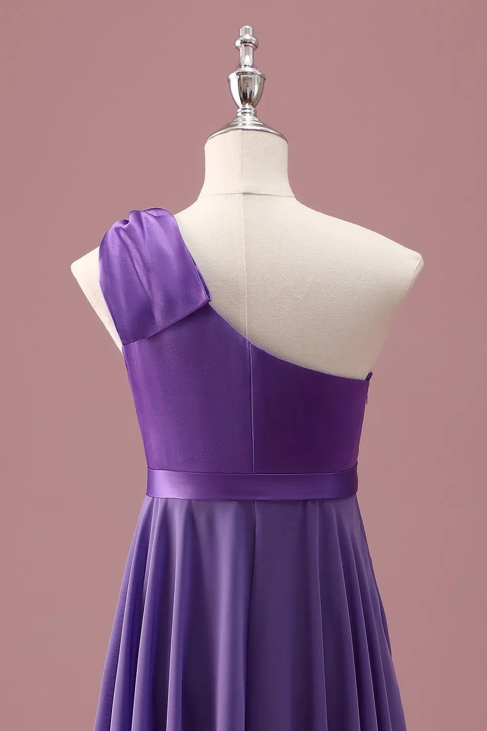 Purple One Shoulder A Line Pleated Chiffon Junior Bridesmaid Dress sold by Zapaka product image thumbnail 5