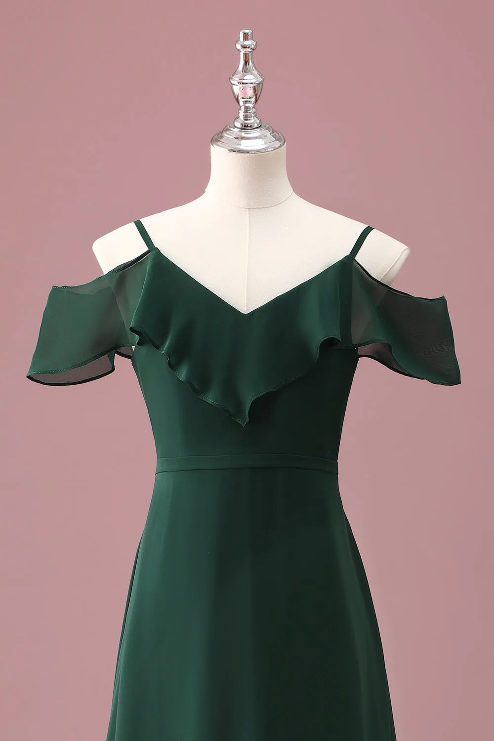 Dark Green A Line Off The Shoulder Ruffles Junior Bridesmaid Dress sold by Zapaka product image thumbnail 4