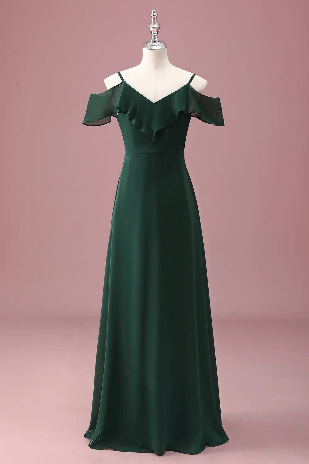 Dark Green A Line Off The Shoulder Ruffles Junior Bridesmaid Dress sold by Zapaka