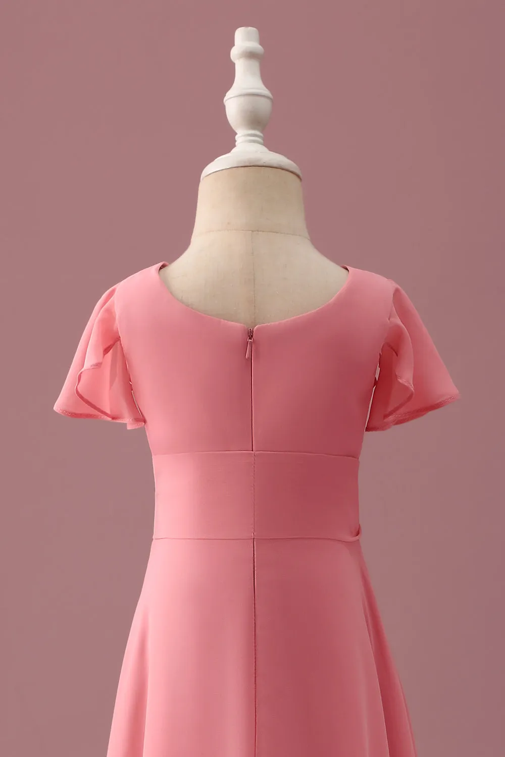 Coral Chiffon Short Sleeves A Line Junior Bridesmaid Dress with Bowknot sold by Zapaka product image thumbnail 5