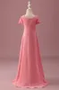 Coral Chiffon Short Sleeves A Line Junior Bridesmaid Dress with Bowknot sold by Zapaka