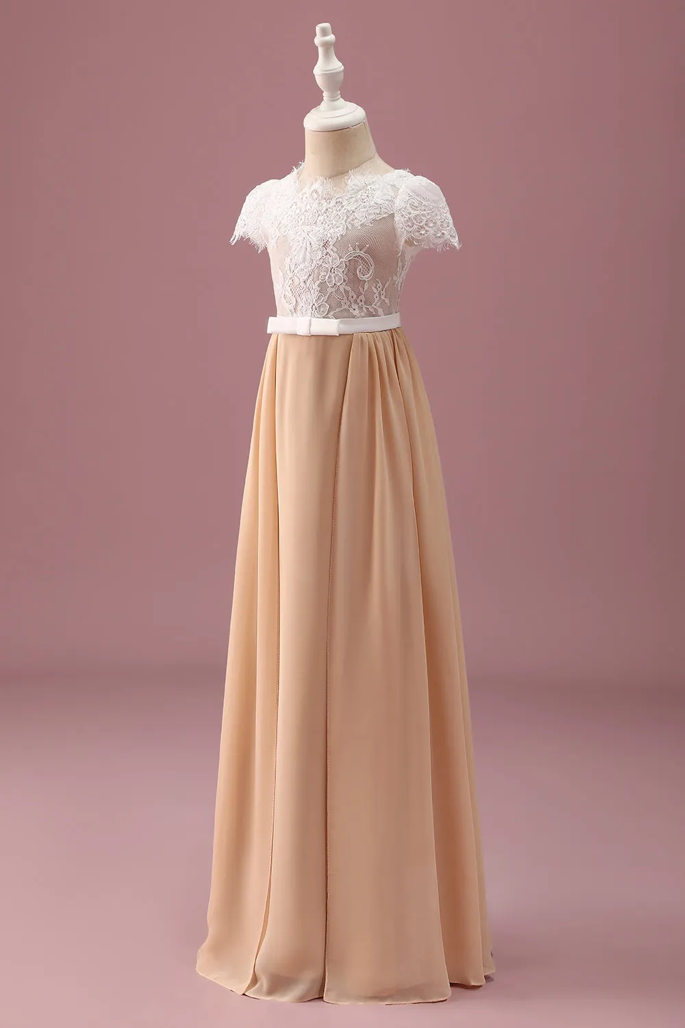 Champagne A Line Lace Junior Bridesmaid Dress With Short Sleeves sold by Zapaka product image thumbnail 2