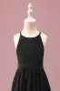 Black Round Neck A Line High Low Junior Bridesmaid Dress with Belt sold by Zapaka
