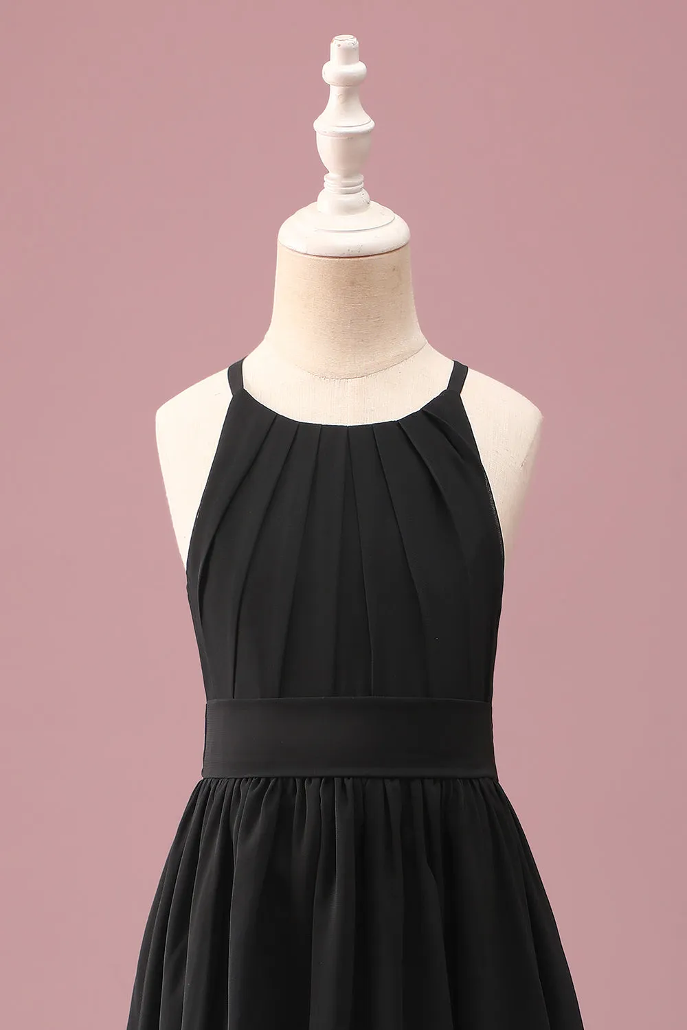 Black Round Neck A Line High Low Junior Bridesmaid Dress with Belt sold by Zapaka product image thumbnail 4