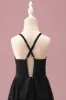 Black Round Neck A Line High Low Junior Bridesmaid Dress with Belt sold by Zapaka