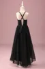 Black Round Neck A Line High Low Junior Bridesmaid Dress with Belt sold by Zapaka