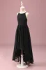 Black Round Neck A Line High Low Junior Bridesmaid Dress with Belt sold by Zapaka