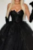 Sparkly Black Ball Gown Strapless Ruffles Tulle Long Prom Dress sold by Zapaka