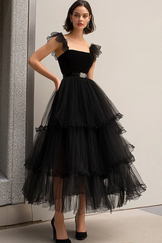 Black Tulle Spaghetti Straps A Line Formal Dress sold by Zapaka