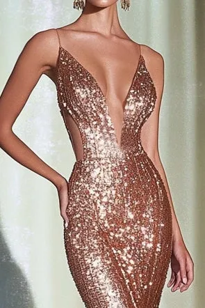 Rose Gold Sequins Mermaid Deep V-Neck Formal Dress sold by Zapaka product image thumbnail 2