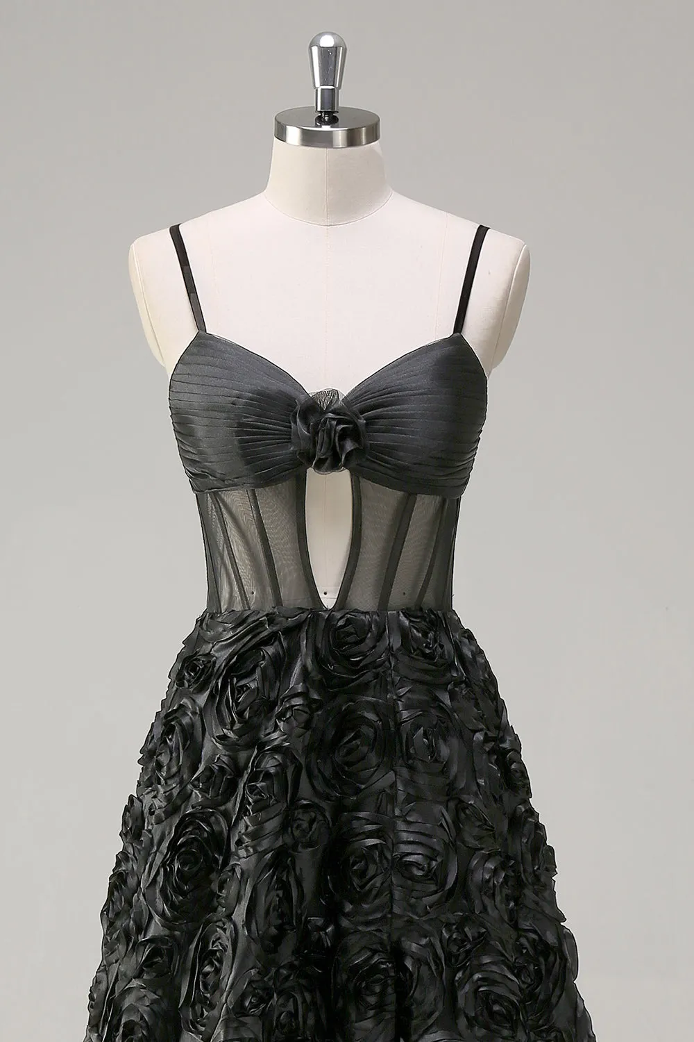 Elegant Black A Line 3D Floral Ball Gown with Sheer Corset sold by Zapaka product image thumbnail 4