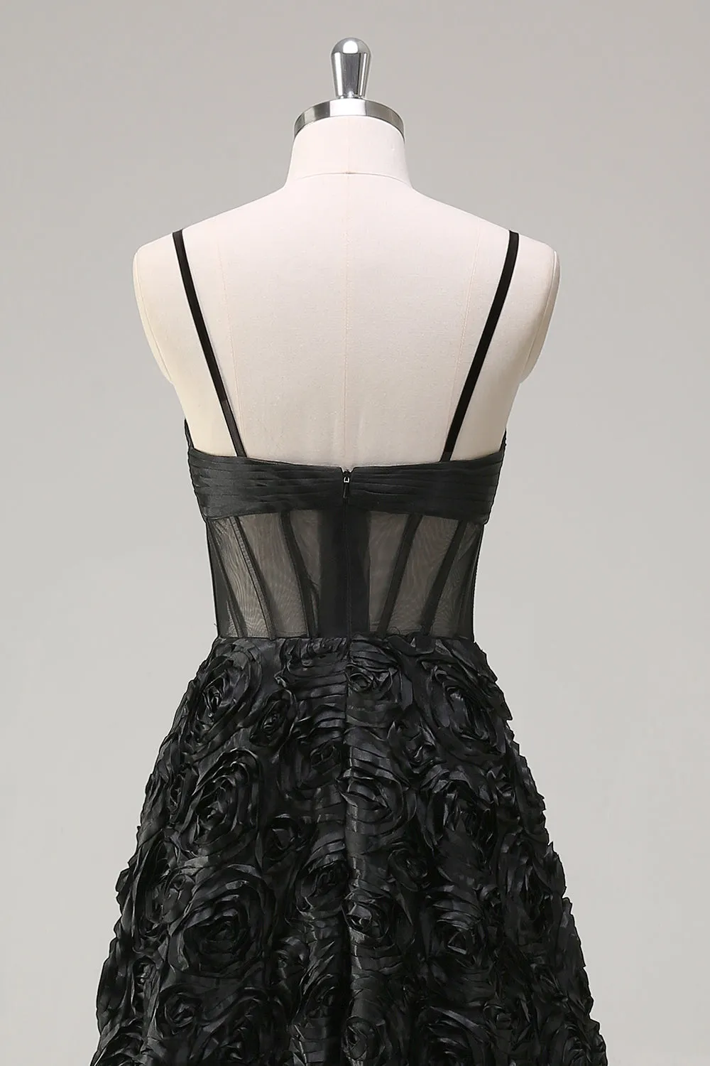 Elegant Black A Line 3D Floral Ball Gown with Sheer Corset sold by Zapaka product image thumbnail 5