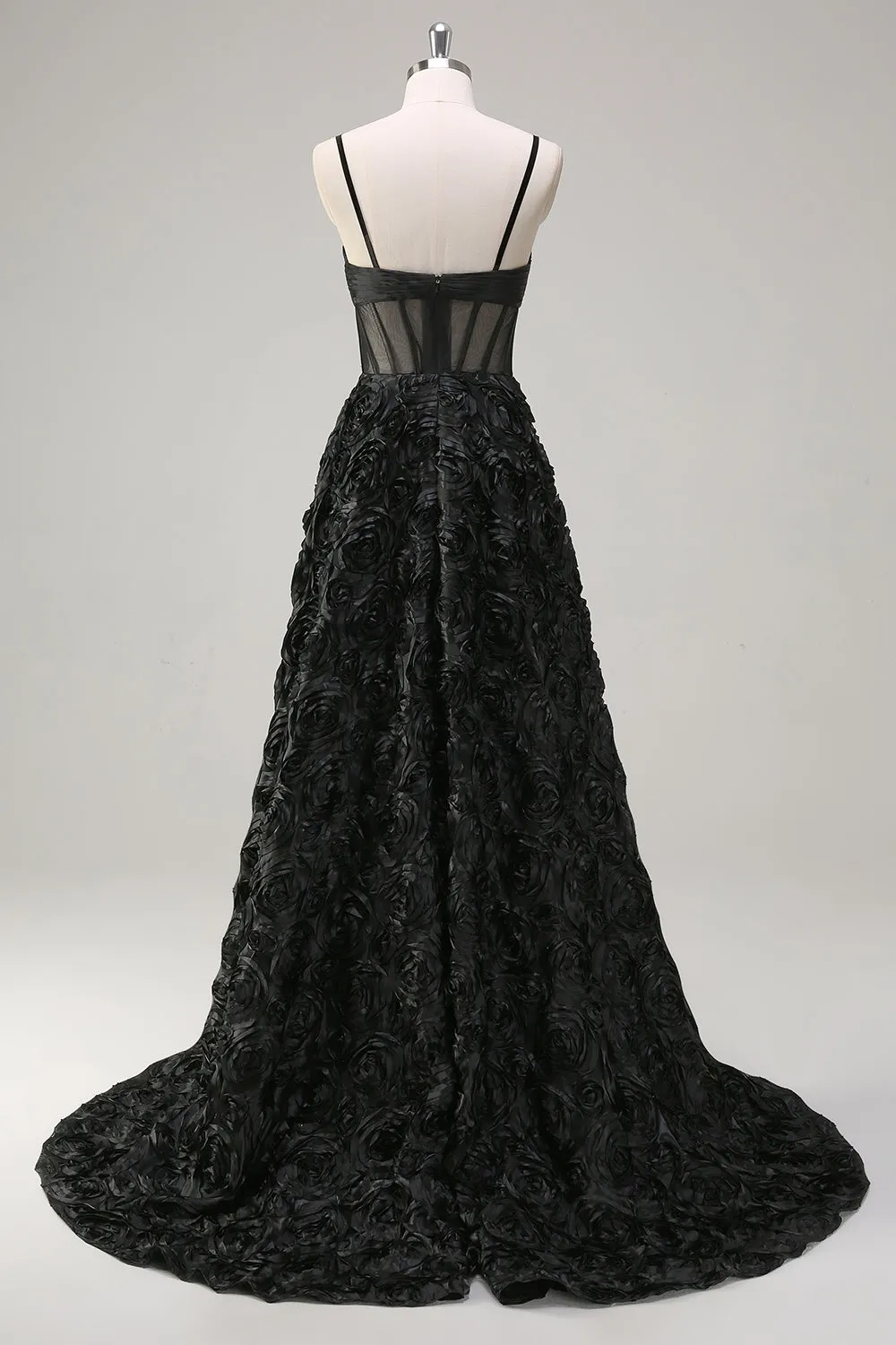 Elegant Black A Line 3D Floral Ball Gown with Sheer Corset sold by Zapaka product image thumbnail 2