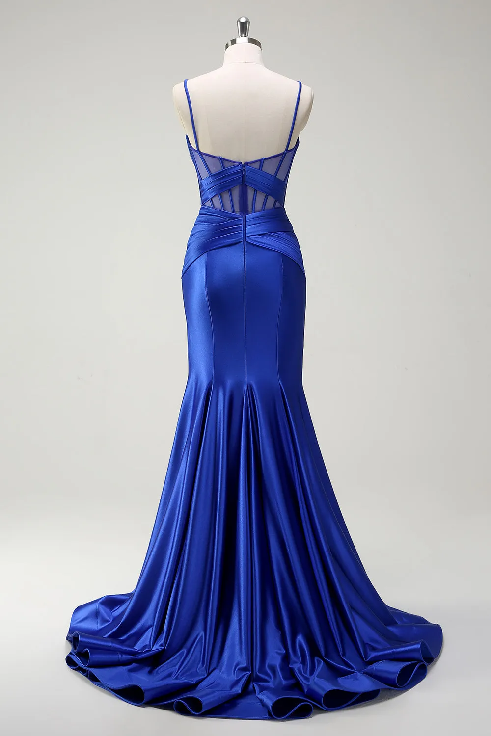 Royal Blue Mermaid Spaghetti Straps Satin Corset Long Prom Dress with Slit sold by Zapaka product image thumbnail 2