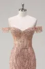 Sparkly Dusty Rose Mermaid Off the Shoulder Long Prom Dress with Slit sold by Zapaka