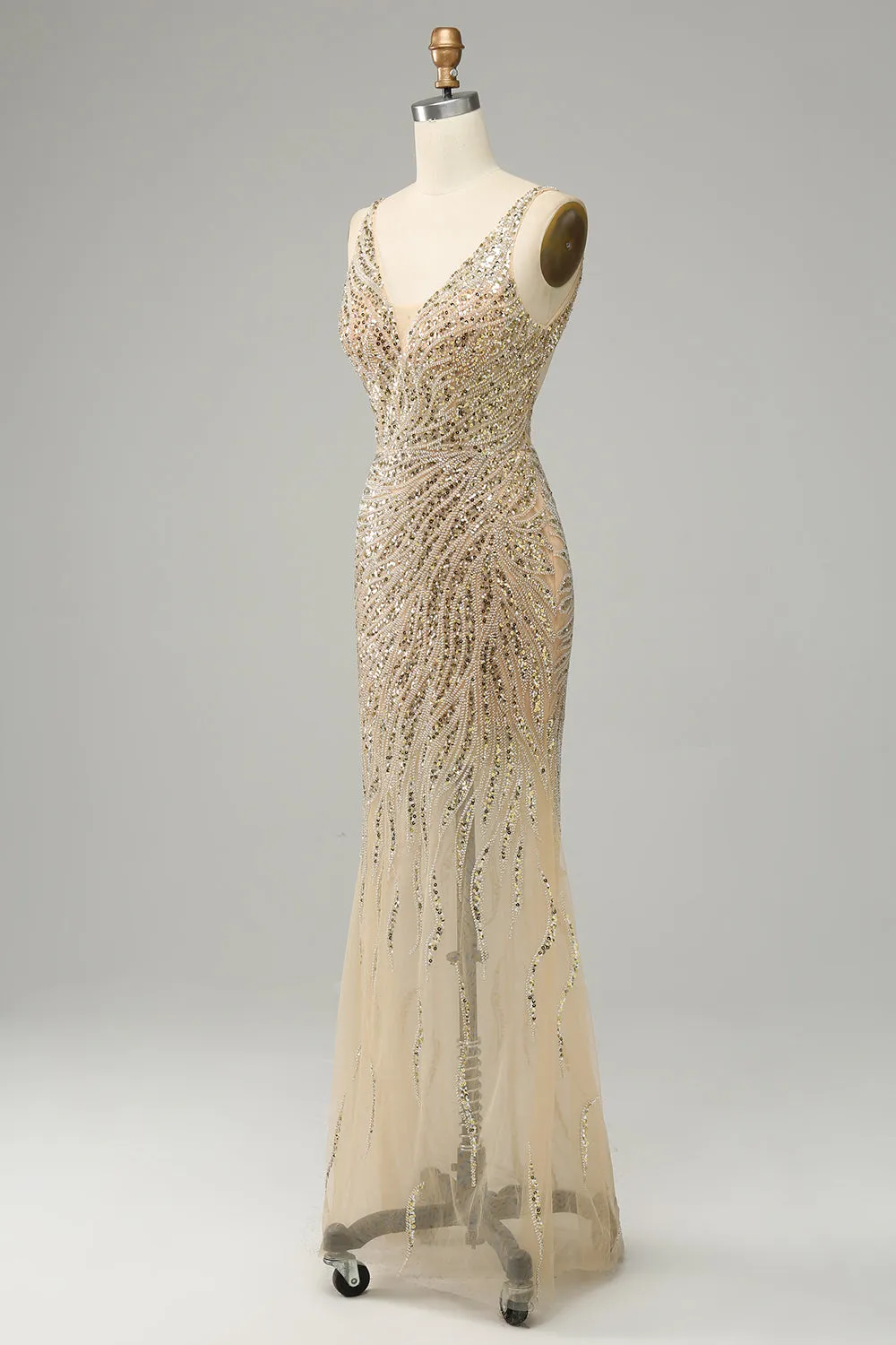 Golden Backless Sequin Prom Dress sold by Zapaka product image thumbnail 4