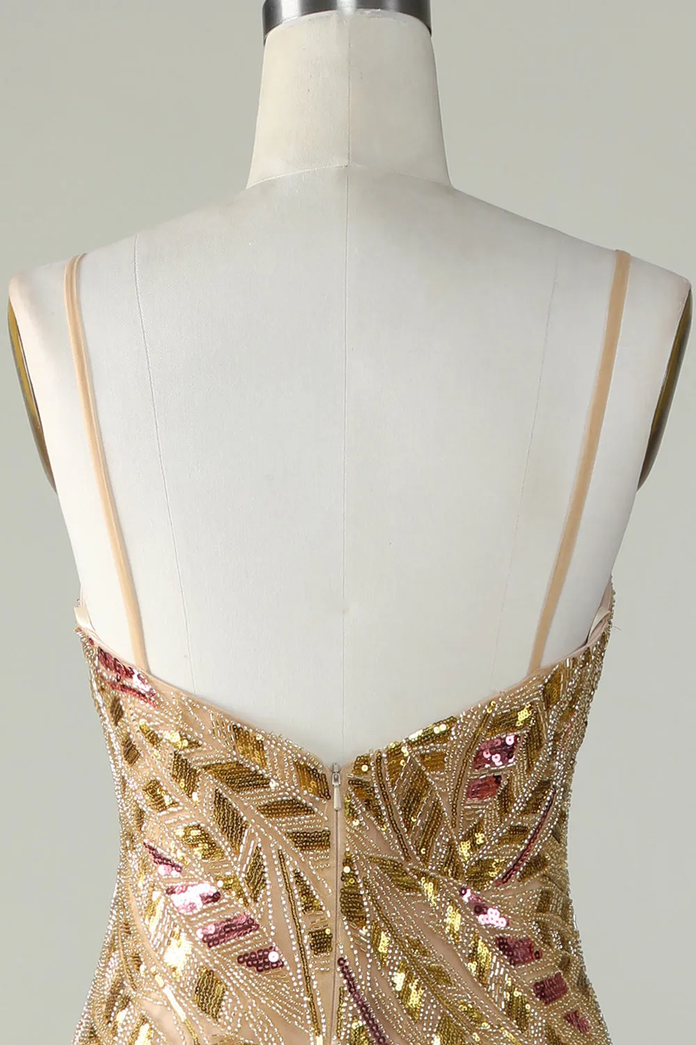 Bling Mermaid Spaghetti Straps Golden Sequins Long Prom Dress with Split Front sold by Zapaka product image thumbnail 5