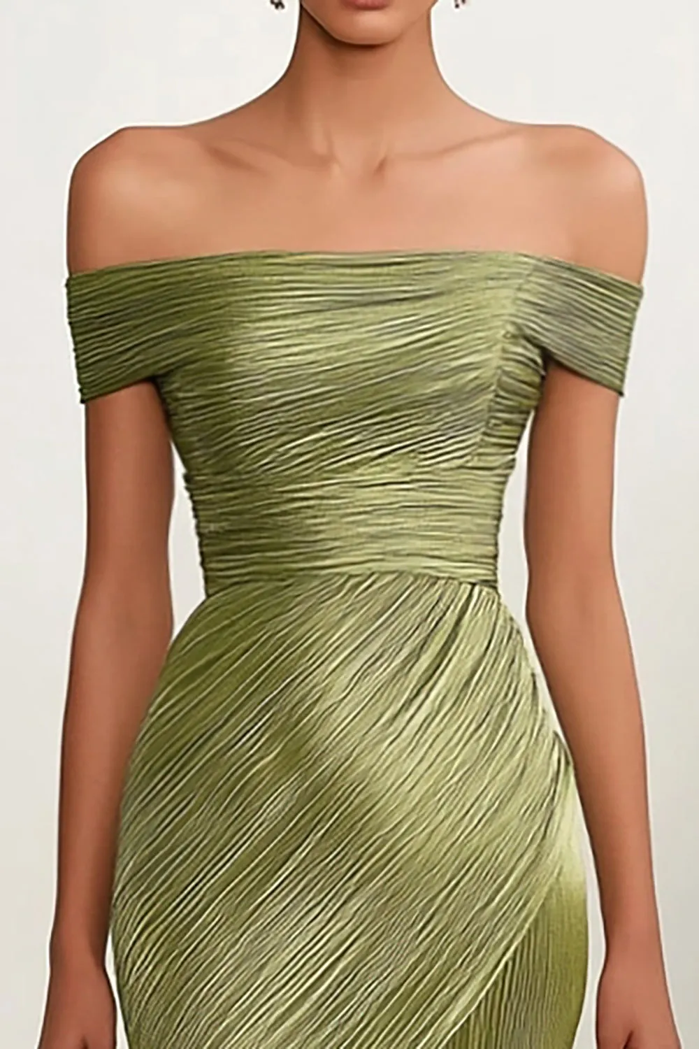 Metallic Satin Green Off The Shoulder Sheath Red Carpet Dress sold by Zapaka product image thumbnail 2