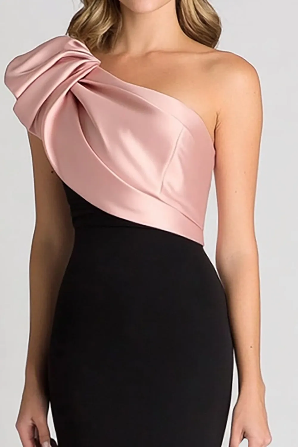 Elegant Black&Blush Ruched One Shoulder Sheath Satin Gala Dress sold by Zapaka product image thumbnail 2