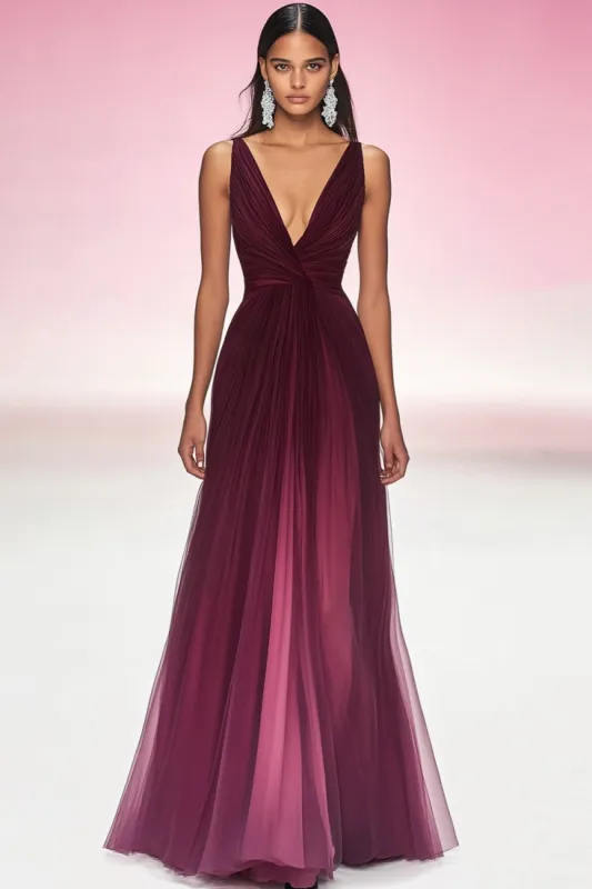 Cabernet V-Neck A Line Pleated Red Carpet Dress sold by Zapaka