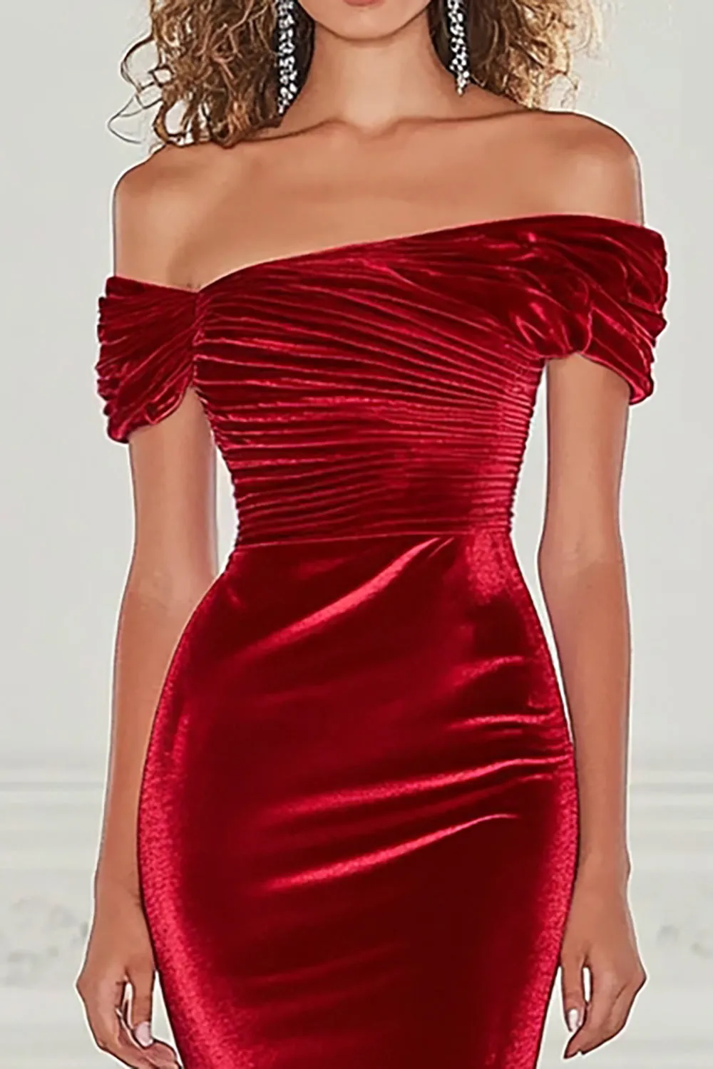 Burgundy Off the Shoulder Mermaid Velvet Military Ball Dress with Slit sold by Zapaka product image thumbnail 2