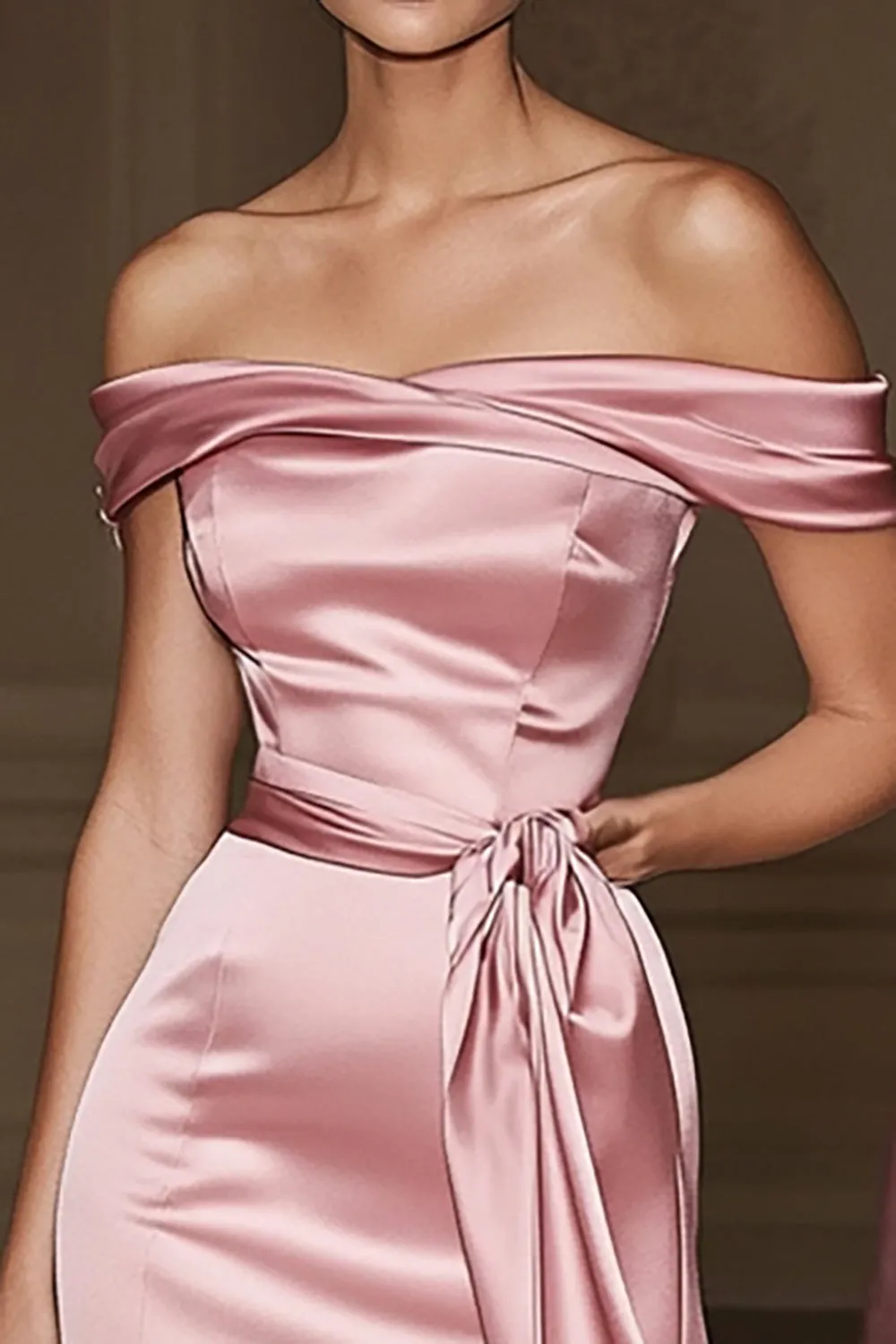 Blush Off the Shoulder Mermaid Satin Long Military Ball Dress sold by Zapaka product image thumbnail 2