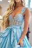 Queen Anne Sky Blue Ball Gown Sleeveless Long Prom Dress sold by Zapaka