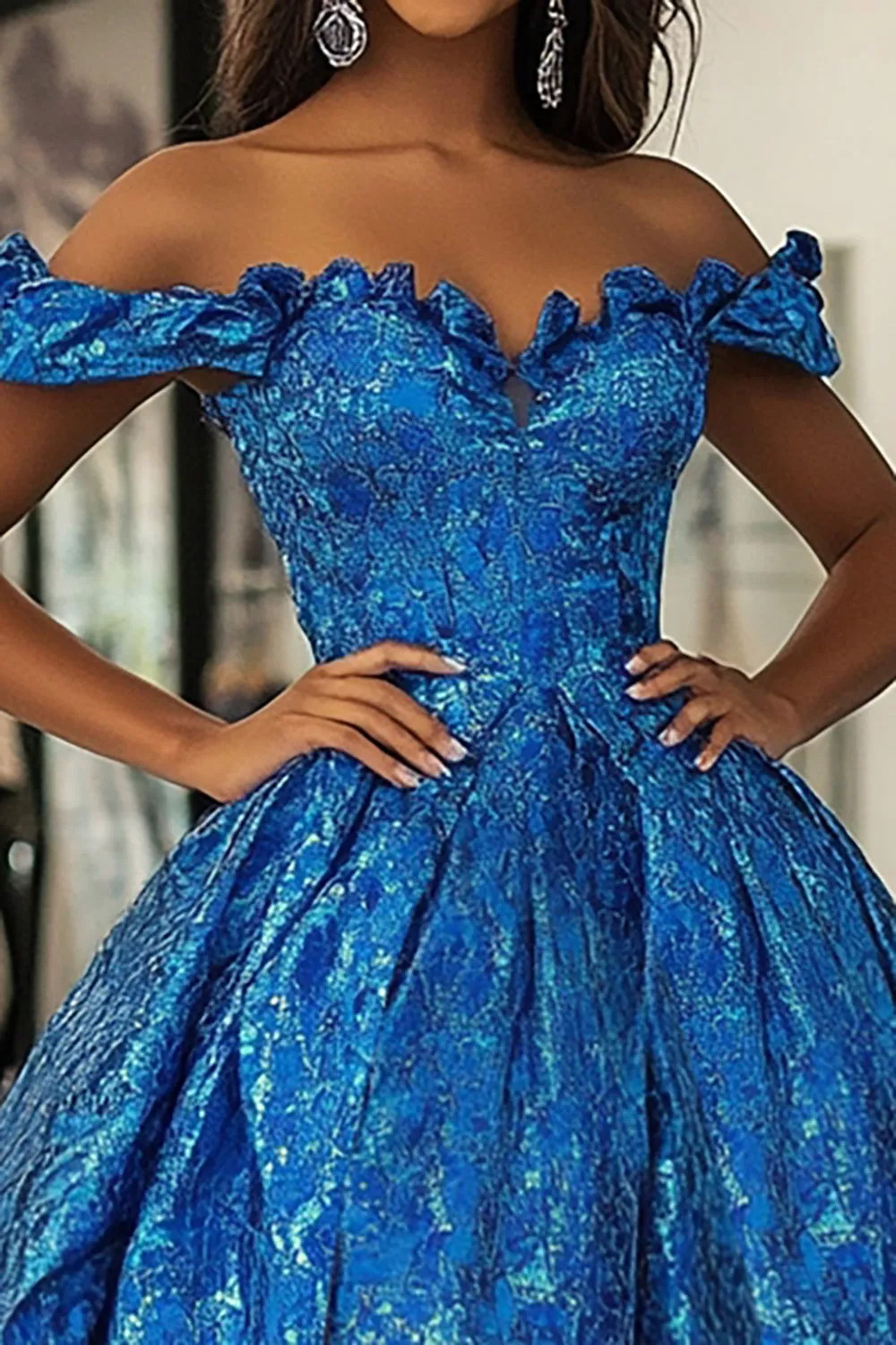 Off The Shoulder Ball Gown Royal Blue Corset Prom Dress sold by Zapaka product image thumbnail 2